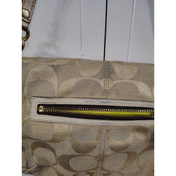 Coach Signature Metallic Gold Canvas Leather Trim FoldoverCrossbody Bag - Picture 5 of 10